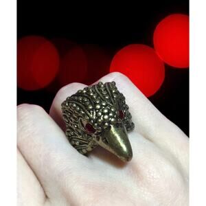 ⭐ 🔥 50% OFF SALE — FINAL  Gothic Crow Bird Statement Ring Red Gemstone Size 6.5